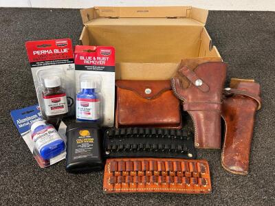 Birchwood Casey Blue & Rust Remover, Aluminum Black Metal Finish, Perma Blue, Gun Wipes, And Leather Holsters
