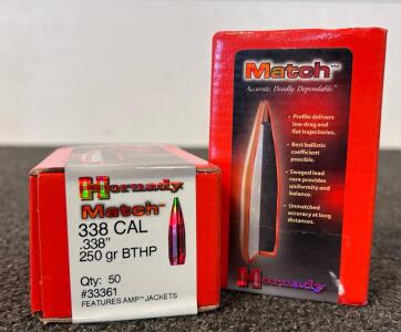 (2) Boxes Of Hornady Match 338 Cal 250 Gr. BTHP (100 Count)