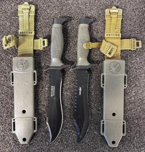 12.5" Defender Extreme And 12.5" Survivor Hunting Knives With Plastic Sheaths