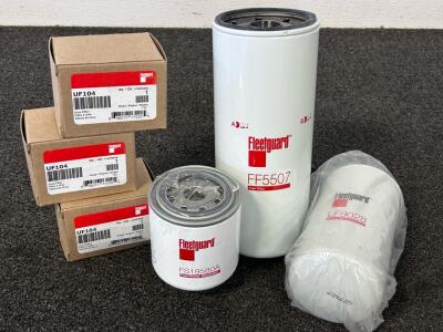 Premium Filtration Components: Fleetguard Fuel Filter (FF5507), Fleetguard Fuel/ Water Seperator (FS19580A), Fleetguard Extended Service Lube Filter (LF9028), and (3) Urea Filters (UF104)
