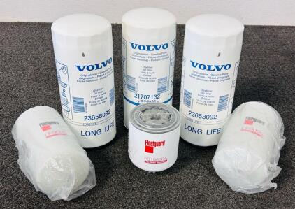 Premium Filtration Components: Fleetguard Fuel/ Water Separator (FS19580A), (3) Volvo Oil Filters (Long Life), and (2) Fleetguard Extended Service Lube Filters (LF9028)