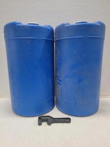(2) 15 Gal. Emergency Water Storage Barrels (1) Plastic Opening Tool