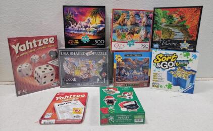 (5)Puzzles, unopened (1)Yahtzee Game, unopened (1)Sort & Go Sorting Trays Yahtzee Score Cards