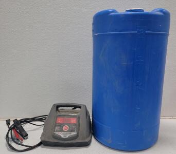 (1) 15 gal. Emergency Water Storage Barrel (1) Schumacher Battery Charger