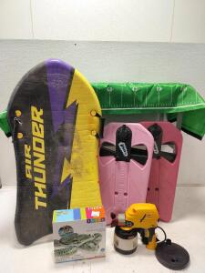 Tailgate high top table, Wagner stainer plus, boogie boards, inflatable sea turtle