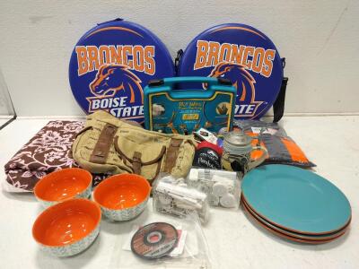 BSU Stadium Seats, hot wire foam factory kit, mug from Germany, rain suit, parafoil kite