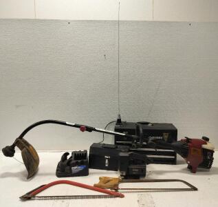 Husky Toolbox, Poulan ProLink PPB100 31cc Gas String Trimmer, vintage butcher saw,Sears Craftsman Sabre Saw