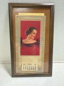 (1) Beautiful Vintage 1938 Holiday Advertising Calendar Featuring Edward Eggleston Illustration of Lovely Lady in Red