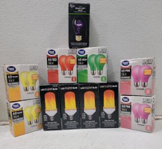 (4) LED Flame Bulbs (4) Pink Bulbs (4) Yellow Bulbs, (2) Green Bulbs, (2) Red Bulbs (1) Black Light Bulb