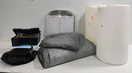 (1) Tri-Fold Mirror (1) Motor Home Cover W/ Case (2) 15 Gallon Containers And More