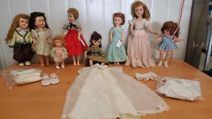 8 Vintage Dolls And Doll Clothes