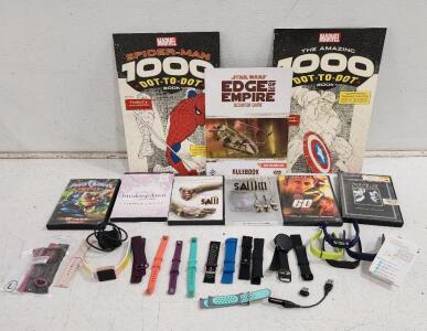 (1) Marvel Dot to Dot Books (1) Rose Gold Touchscreen Smartwatch (1) Black Touchscreen Smartwatch And More