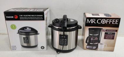 (1) Fragor 3 in 1 Electric Multi-Cooker (1) Mr. Coffee Coffeemaker