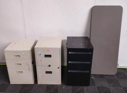 (1) 17"x 19&frac12;"x 29" Foldable Table, (1) 20"x 14&frac12;"x 26&frac12;" (Black) 3-Drawer Filing Cabinet, & More