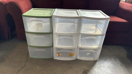 (3) 3 Drawer Storage Stands