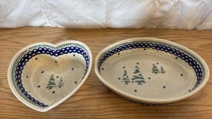 Boleslawiec Polish Pottery Heart Shaped Bowl & Oval Serving Dish