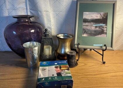 Assorted Home Decore Items (1) Scentsy Burner (1) Candle Light (1) Indoor Cat Door In Box and more ..