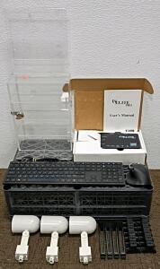 Keyboard and Mouse, (3) Track Lights with Hardware, Locking Display Case, and More