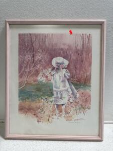 (1) Dawna Barton print of girl - custom framed 26&rdquo;x22&rdquo;