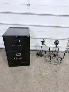 (1) Metal Black 2-Drawer Filing Cabinet & (2) Black Chandelier Light Fixtures