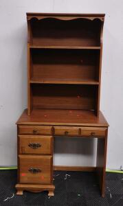 (1) 34&frac12;"x 18"x 30" Wooden 4-Drawer Writing Desk & (1) 29"x 10"x 40" Wooden 3-Teir Bookshelf