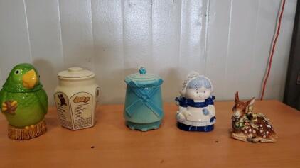 Vintage American Bisque Hexagonal Cookie Jar and More