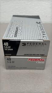 (2) Boxes Of Federal 40 S&W 155GR. Jacketed Hallow Point Ammo