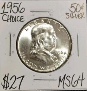1956 MS64 Choice Silver Franklin Half Dollar