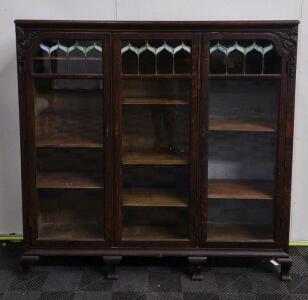62"x 13&frac12;"x 5' Antique Larkin Arts & Crafts Bookcase w/ Stained Glass