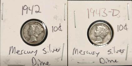 1942 & 1943-D Mercury Silver Dimes