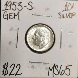 1953-S MS65 Gem Silver Roosevelt Dime