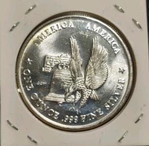 "Eagle/Bell Silver Round", 1 oz .999 Fine Silver Round