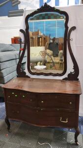 27"x 44" Vintage Wooden Harp Mirror w/ Princess Dresser