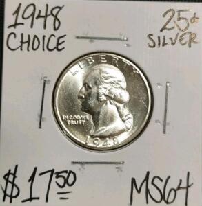 1948 MS64 Choice Silver Washington Quarter