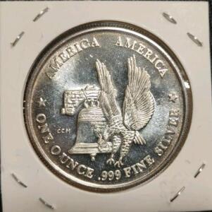 "Eagle/Bell Silver Round", 1 oz .999 Fine Silver Round