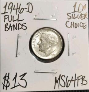 1946-D MS64FBL Full Bands Choice Silver Dime
