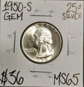 1950-S MS65 Gem Silver Washington Quarter