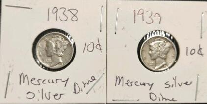 1938 & 1939 Mercury Silver Dimes