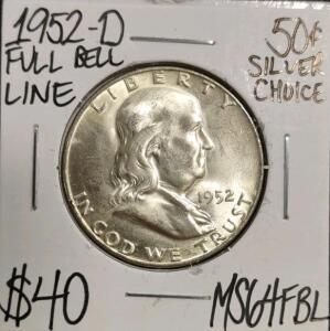 1952-D MS64FBL Full Bell Line Silver Half Dollar