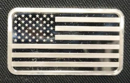 1 oz .9999 Fine Silver Bullion Bar, Eagle and American Flag Design