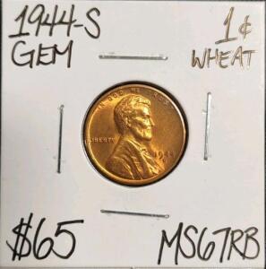 1944-S MS67 RB Gem Wheat Copper Cent