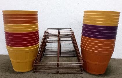 (32) Plastic Planters and (9) Wire Planter Frames