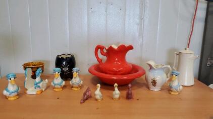 Gorgeous Vintage Glazed Ceramic Pitcher and Wash Basin Set and More
