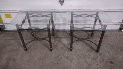 (2) Matching Glass Top Metal Framed End Tables