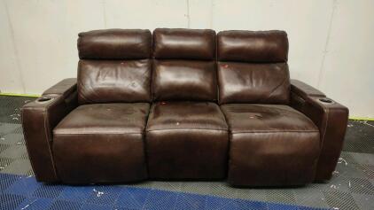 3-Seater Macy&rsquo;s Greymel Zero Gravity Modern Leather Sofa w/ Power Headrests, Cupholders, Built in Power Outlets and Lights in Cupholders