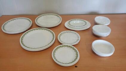 Corelle Dinnerware In The "Spring Blossom Green" Pattern