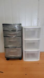 (1) Four Drawer Storage Container On Wheels (1) 3 Drawer Storage Container