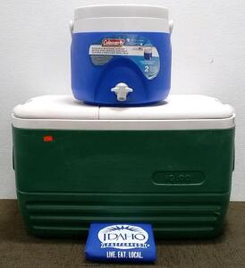 Igloo Cooler, Coleman Beverage Cooler, and Tote
