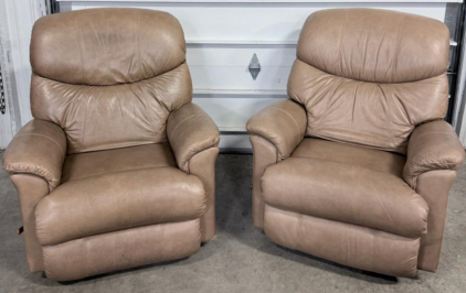 (2) Tan Leather Swivel Recliners