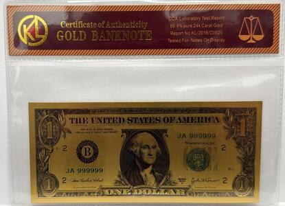 KL Gold-Plated One Dollar Banknote, 99.9% Pure 24k